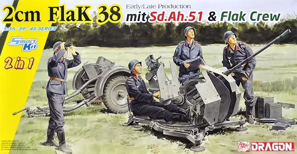 DRAGON (1/35) 2cm FlaK 38 Early/Late Production mit Sd.Ah.51 and Crew (2 in 1)