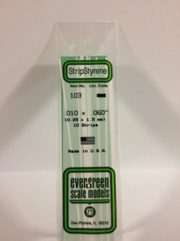 EVERGREEN Styrofoam Strips 0.1"x0.6" White