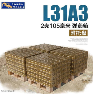 GECKO MODELS (1/35) British L31A3 2 shells 105mm ammo boxes w/Pallet Set