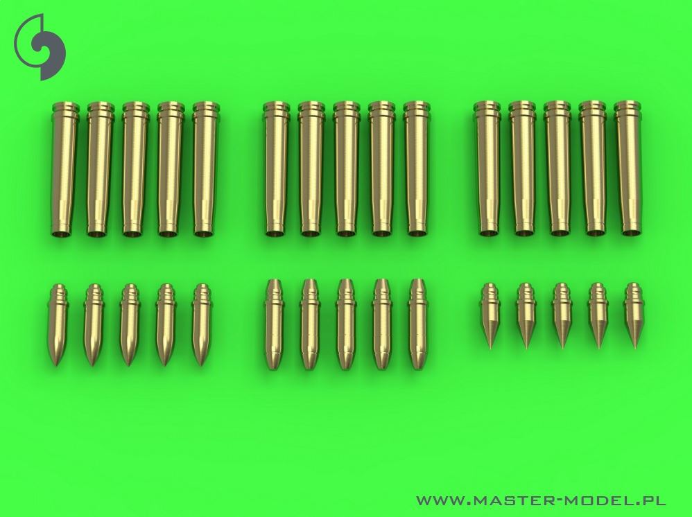 MASTER (1/35) German 2cm ammunition (cal. 20x138B) for Flak 30/38, KwK 30/38 - shells (15pcs) and 3 types of projectiles (5pcs of each type)