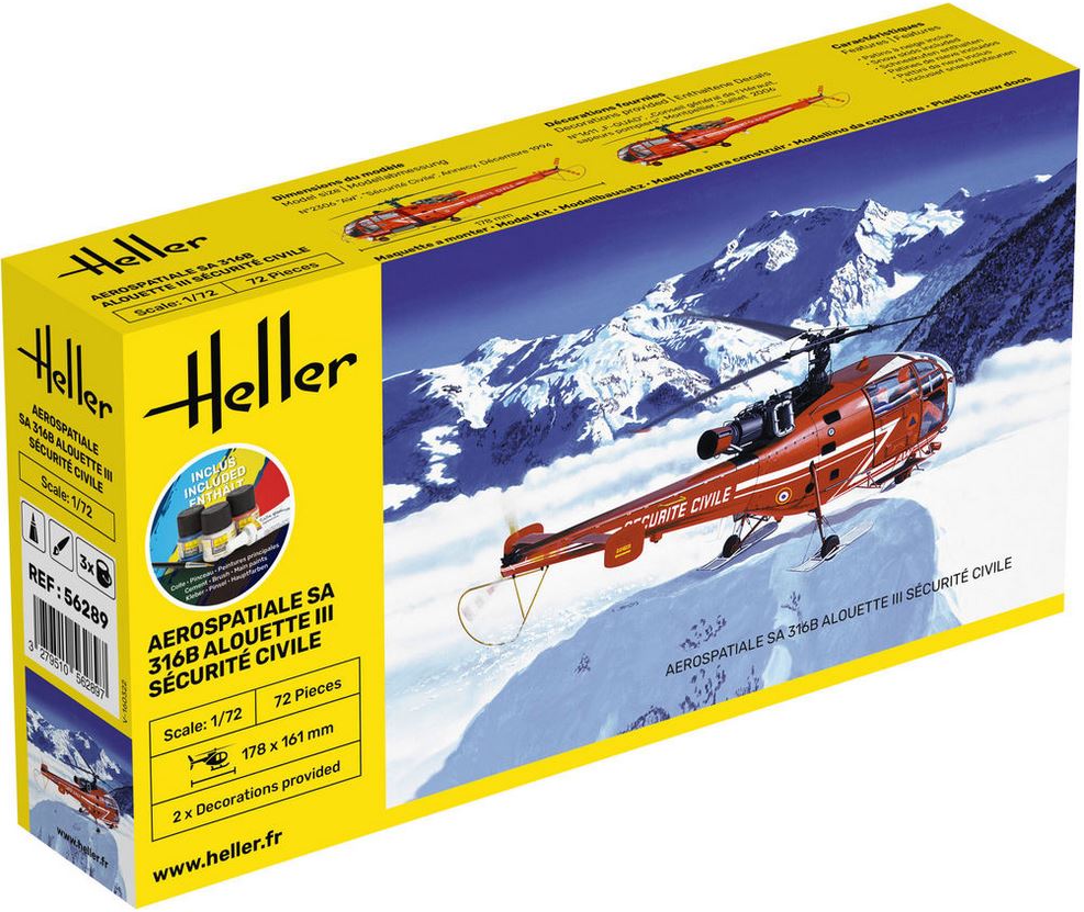 HELLER (1/72) Starter Kit: SA 316B Alouette III Securite Civile