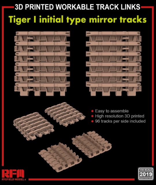 RYE FIELD MODEL 3D Printed Workable Track Links for Tiger I Initial Type Mirror Tracks