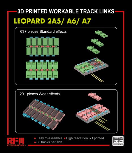 RYE FIELD MODEL (1/35) Leopard 2A5/A6/A7 3D printed workable track links
