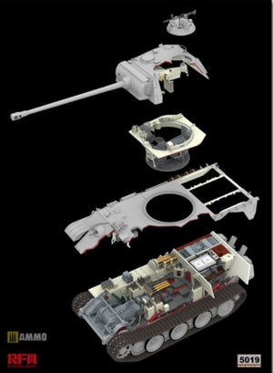 MODELLINO RYE FIELD (1/35) Panther Ausf.G con interni completi &  parti tagliate &  collegamenti di binario funzionanti