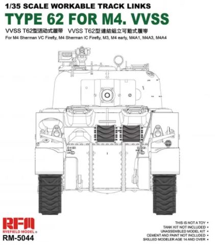 RYE FIELD MODEL (1/35) Workable Type 62 Tracks for M4 VVSS